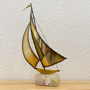 Vintage Demott Signed Brass Sculpture Sailboat Nautical Boat on Marble Base
